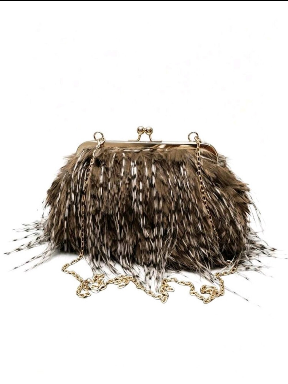 BRAND NEW ** Faux Fur Fringe Clutch Bag with Gold Chain
